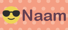 My Nametags label met naam met simly face emoji en zonnebril op een oranje achtergrond