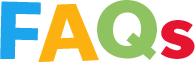 FAQs in bold in blue, orange, green, and red text