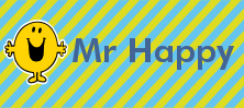Mr Men and Little Miss name tag Mr Happy design