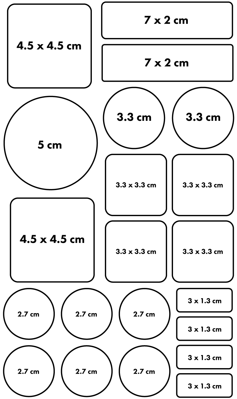 size of maxisticker name labels set